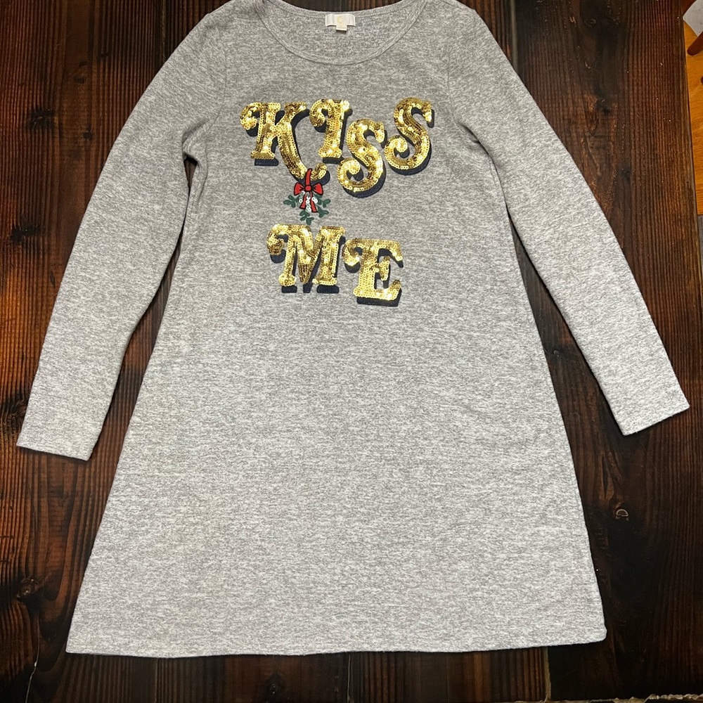 C Gray Dress with Gold and Red Accents